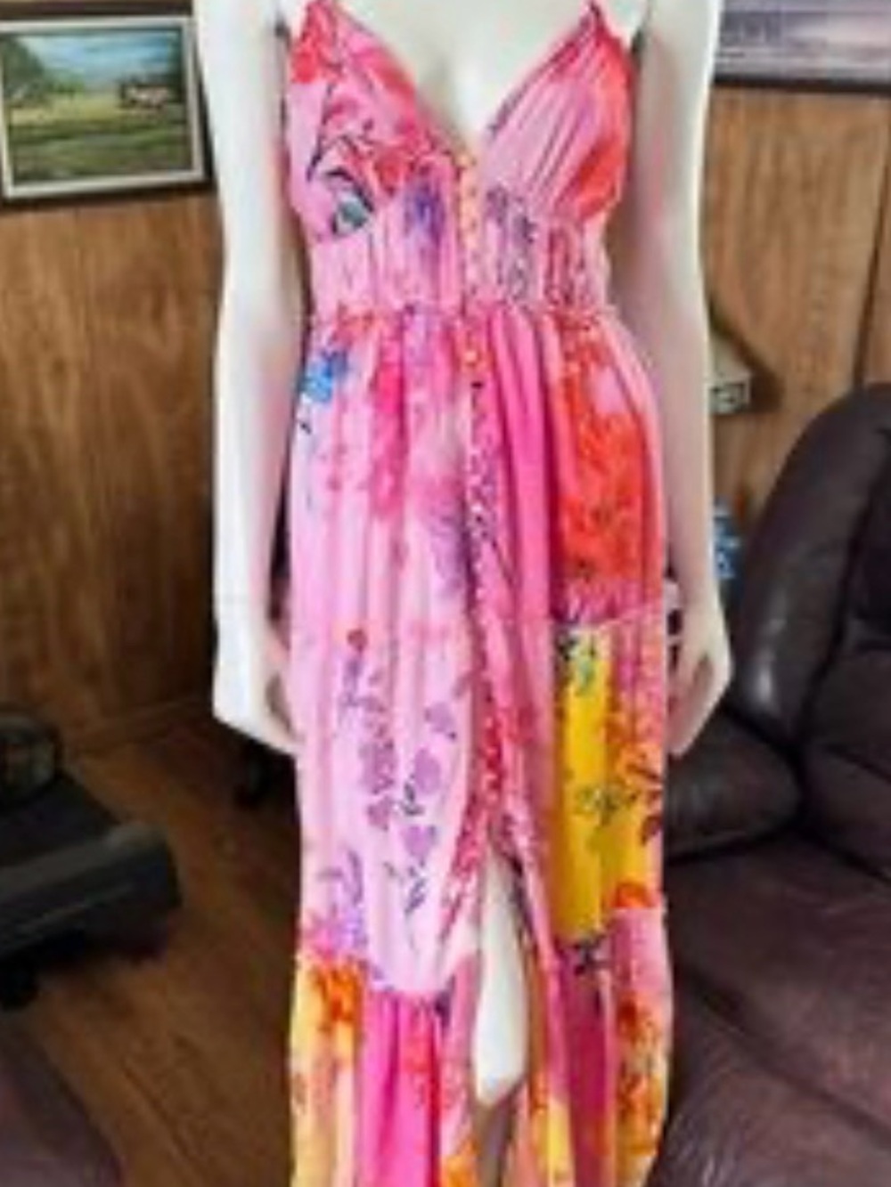 Pink Floral Maxi Sundress with Spaghetti Straps